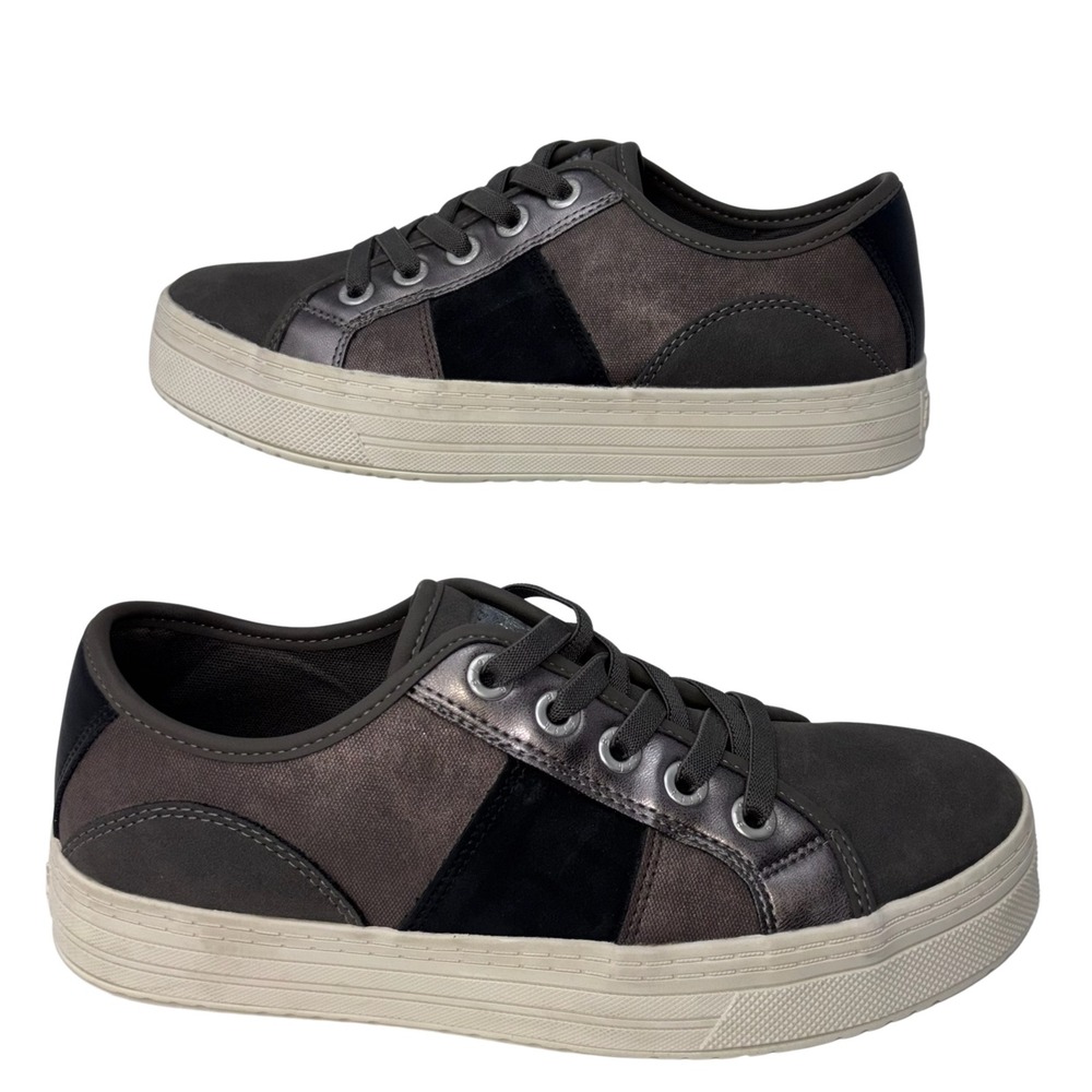 Blowfish Malibu Womens 9 Gray Black Faux Leather Canvas Sneakers Casual